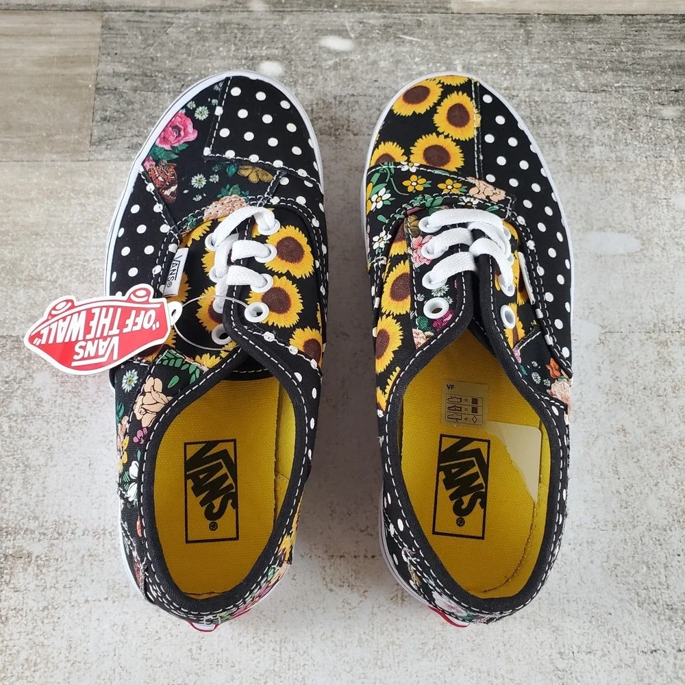 Vans Authentic Kids Shoes Sz 3 Athletic Sunflower Black Yellow Lace Up Sneakers